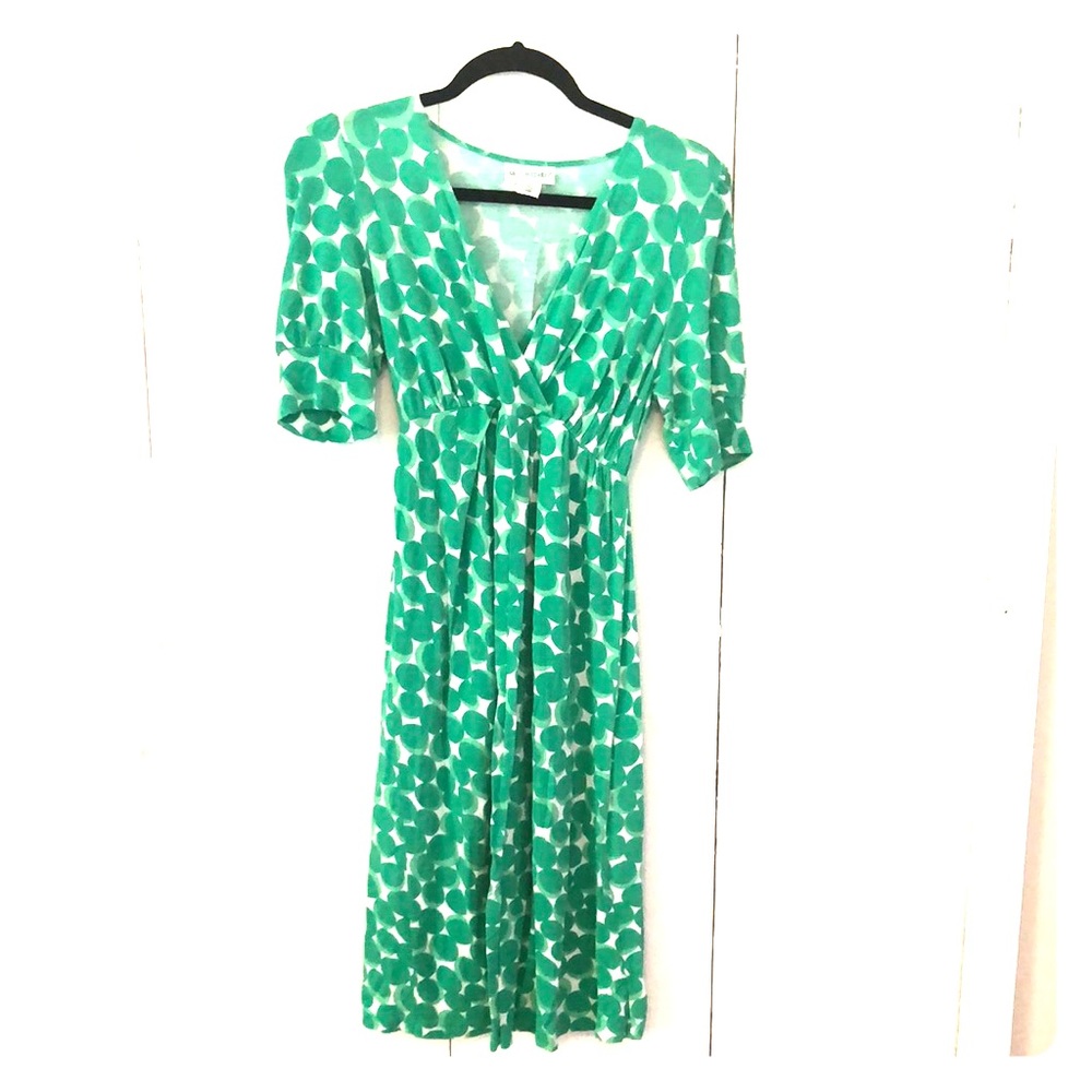 Green polka dot maternity dress